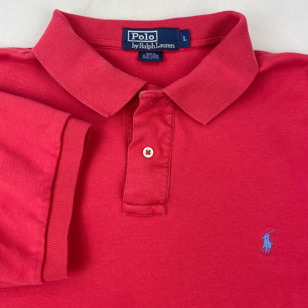 Polo Ralph Lauren Mens Large‎ Red Short Sleeve Cotton Polo Shirt Blue Pony Logo